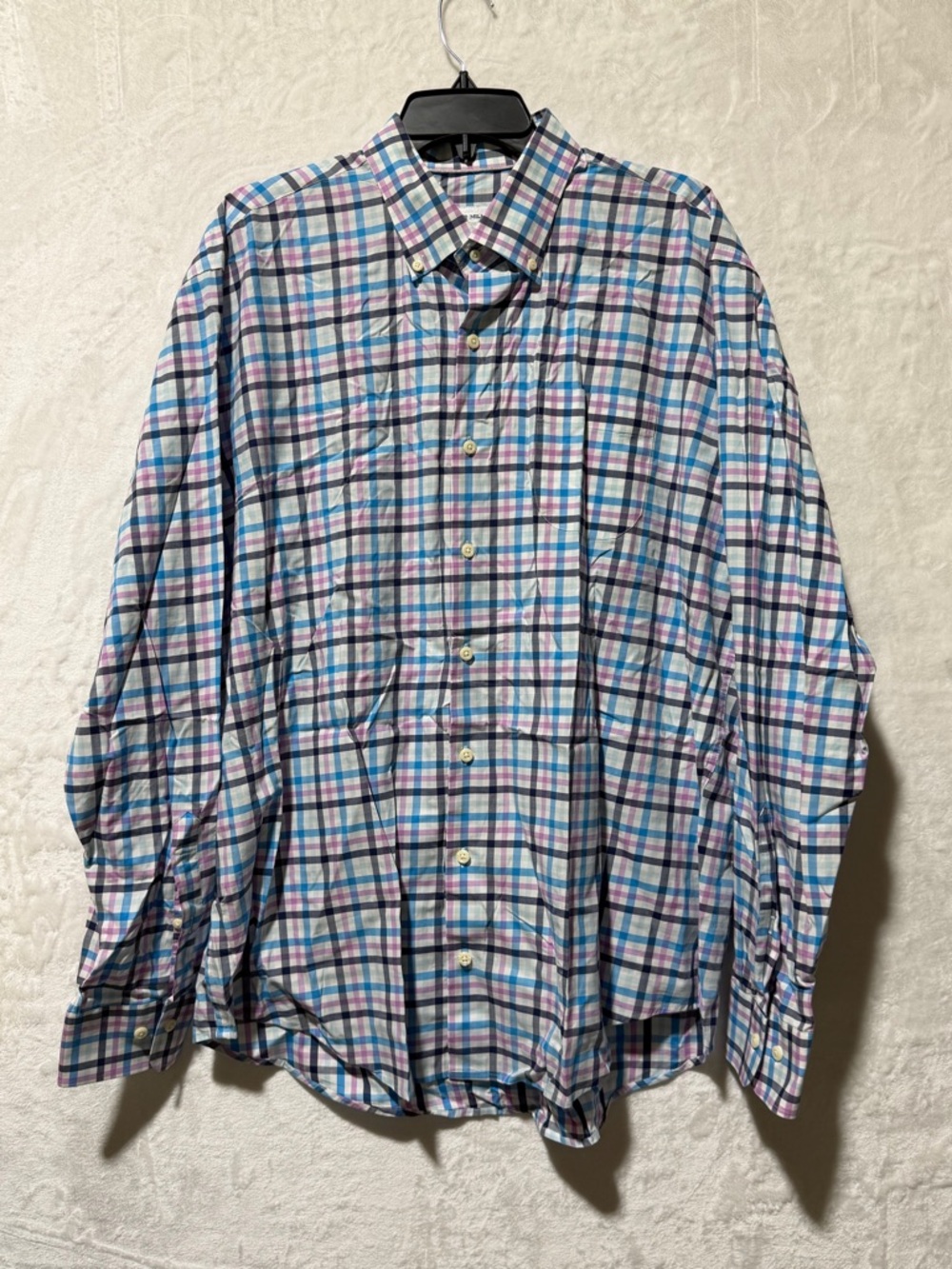 Peter Millar Plaid striped long sleeve cotton button down shirt size XLa